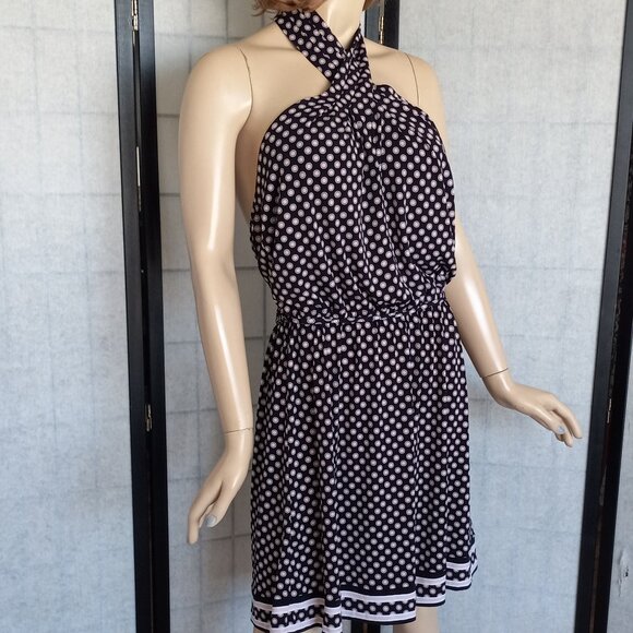Nwt $125 MICHAEL Michael Kors Twisted Halter Neck Polka Dot Dress Sz L - Picture 4 of 9